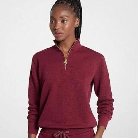 Michael Kors Quarter 1/4 Zip Pullover Sweater Size Small Cranberry Red Mock Neck - Picture 7 of 8
